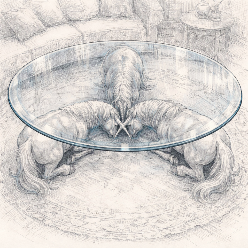 Wohnzimmertisch im Einhorn-Design.